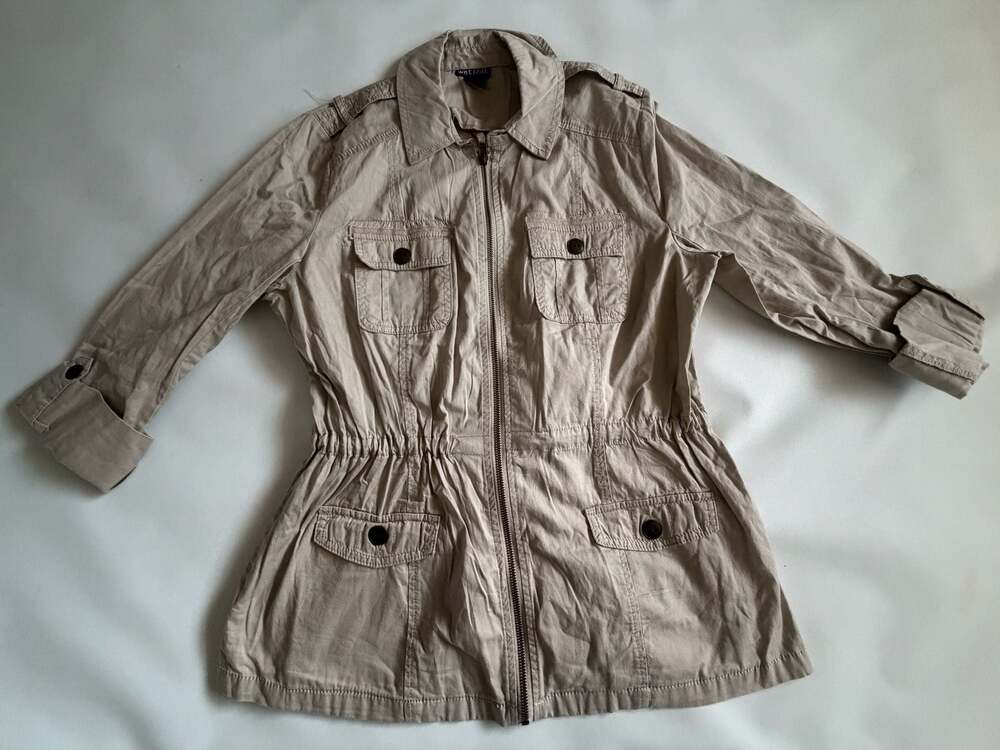 Wet Seal Y2K Cargo Safari Jacket XL Khaki Utility Zip Cinched Grunge Army Chic